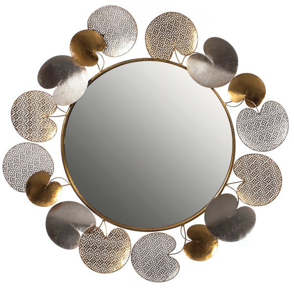 Fabulaxe 31" Accent Wall Mounted Mirror with Gold and Silver with Decorative Modern Pedal Leaf Frame QI004341